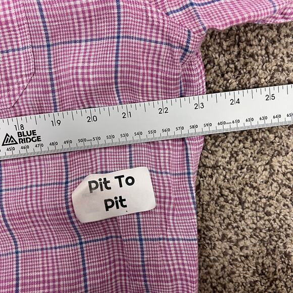 Johnnie-O Mens L Hangin Out Pink Plaid 100% Linen Coastal Resort Preppy Shirt‎ - Picture 7 of 10